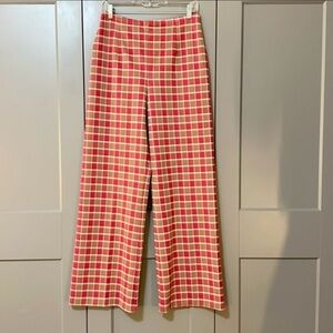 Vintage 1970s Gingham Plain High Waisted Wide Leg Pants Red/Brown Women’s 13-14